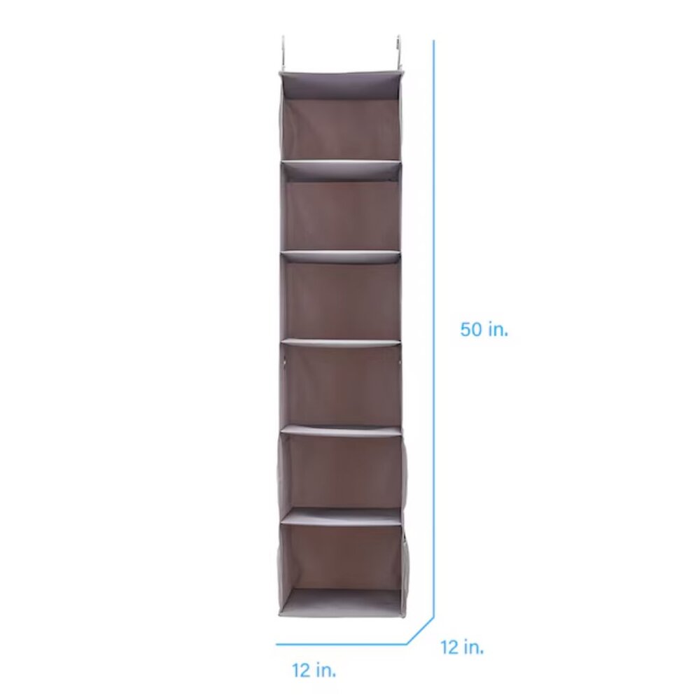 NEW 6-Shelf Hanging Closet Organizer w/Hanging Hooks in Gray